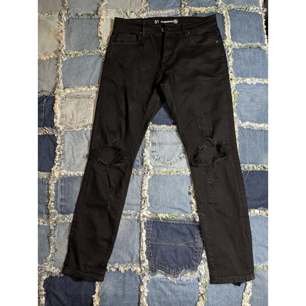 Crysp Denim Jeans Black Distressed Rip Moto Skinny Fit Men's 31 (32x29)‎